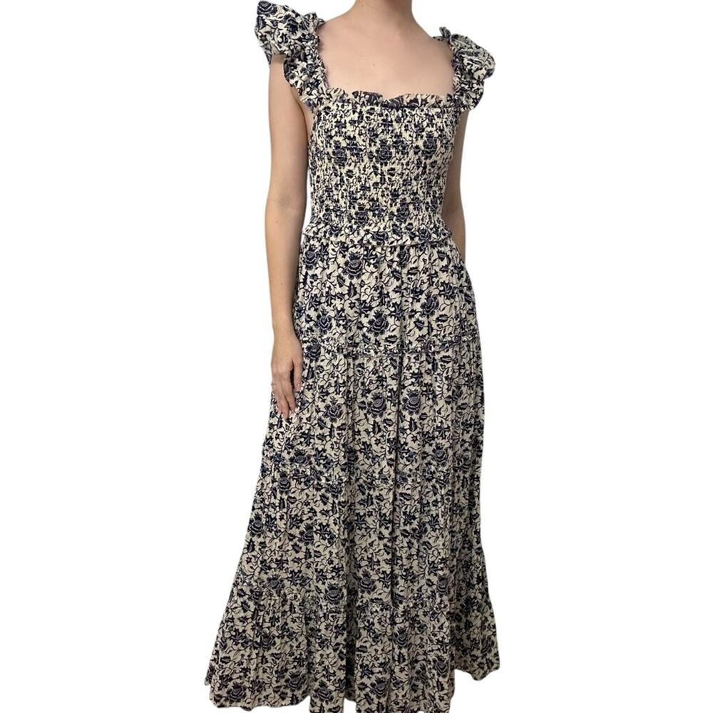 Love the Label Maxi Gaya Dress Boho Blue Floral Vacation Tiered Size Medium
